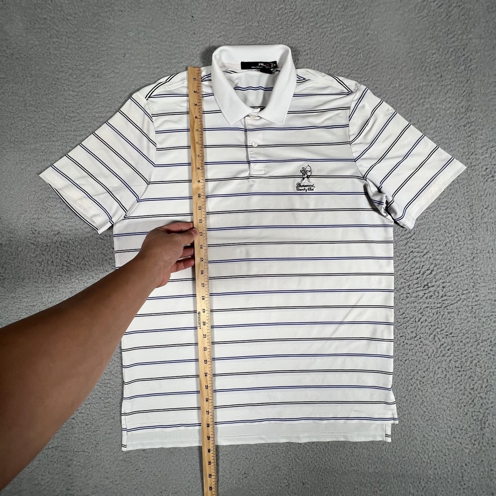 RLX Ralph Lauren‎ Shirt Mens Medium White Striped Sherwood CC Golf Polo Stretch - Picture 6 of 12